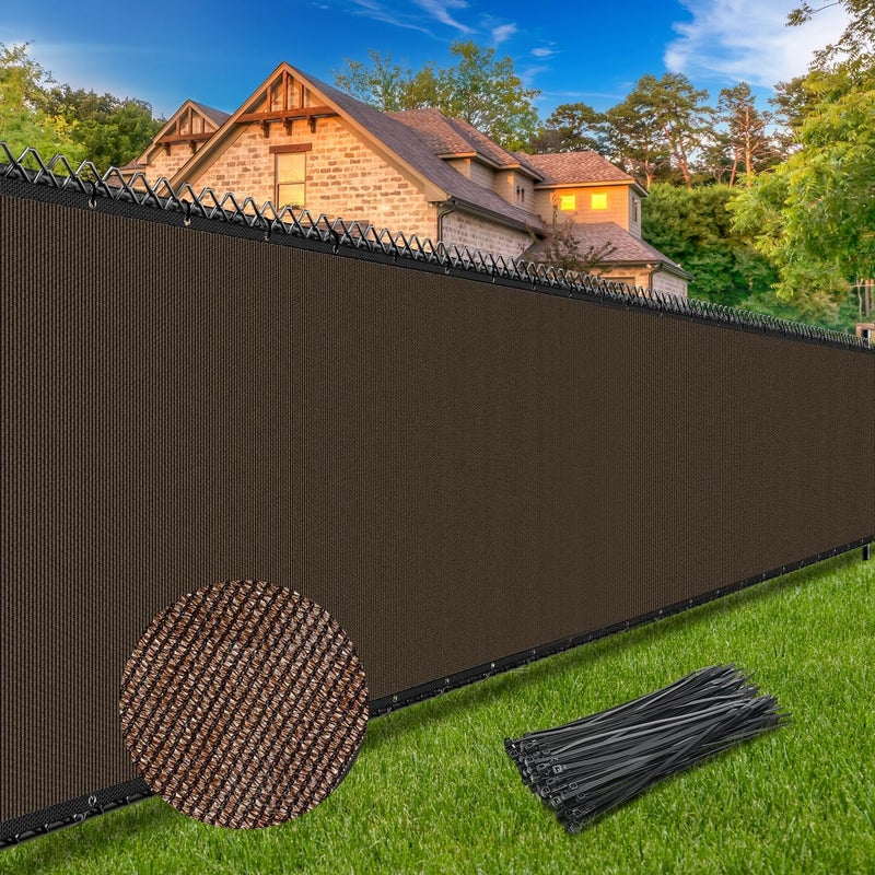 Winpull Fence Privacy Screen 6' x 25' Heavy Duty 170GSM Fencing Mesh Shade Net Cover Nickel-Plated Copper Grommets, 95% Blockage Fence for Outdoor Wall Garden Yard Backyard Pool Deck, Brown - Image 1